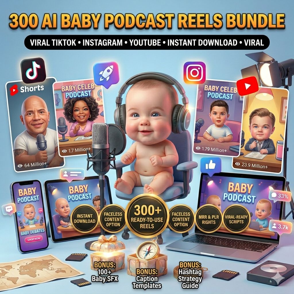 300 AI Baby Podcast Reels | Viral TikTok, Instagram, YouTube (Instant Download)