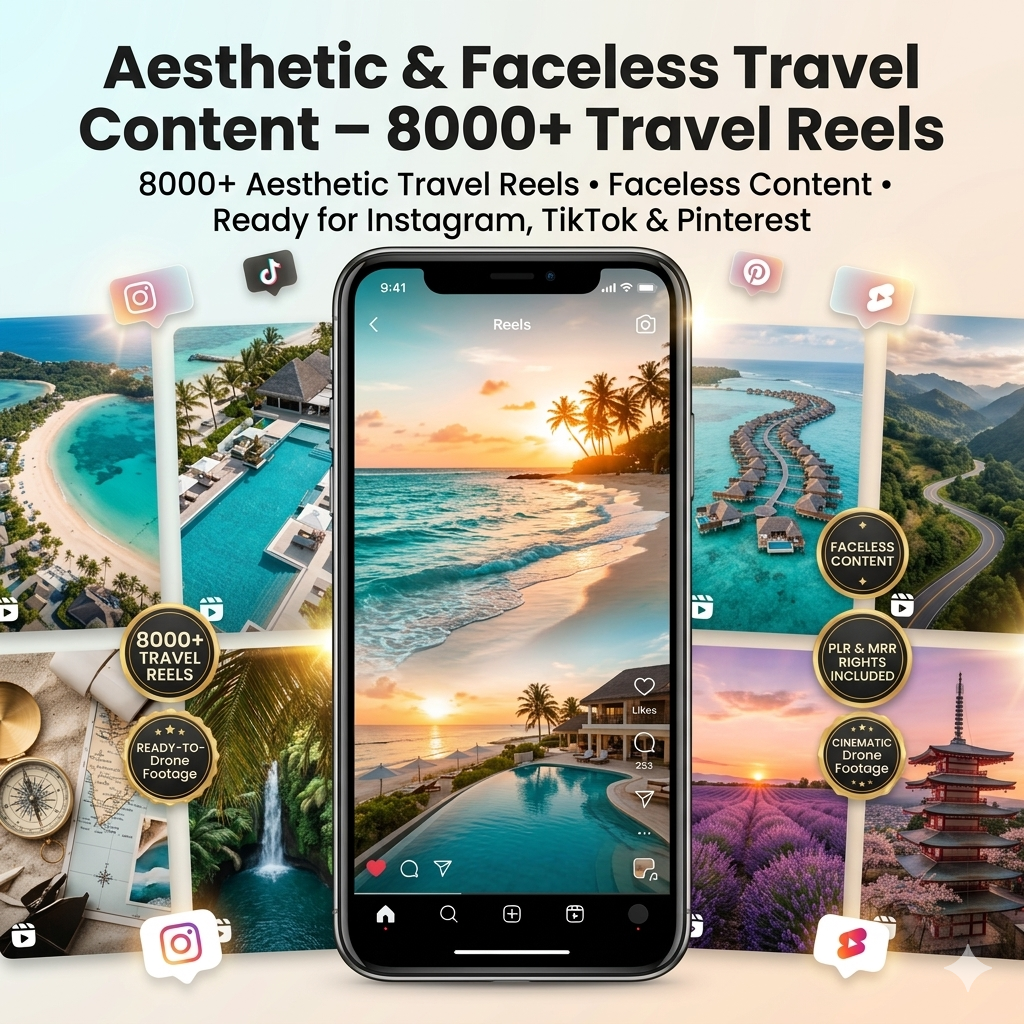 Travel Instagram Reels bundle, Faceless Reels, Instagram Reels, Travel Videos, Faceless Videos, MRR PLR, DFY Reels Beach Resort Travel Reels - Image 2