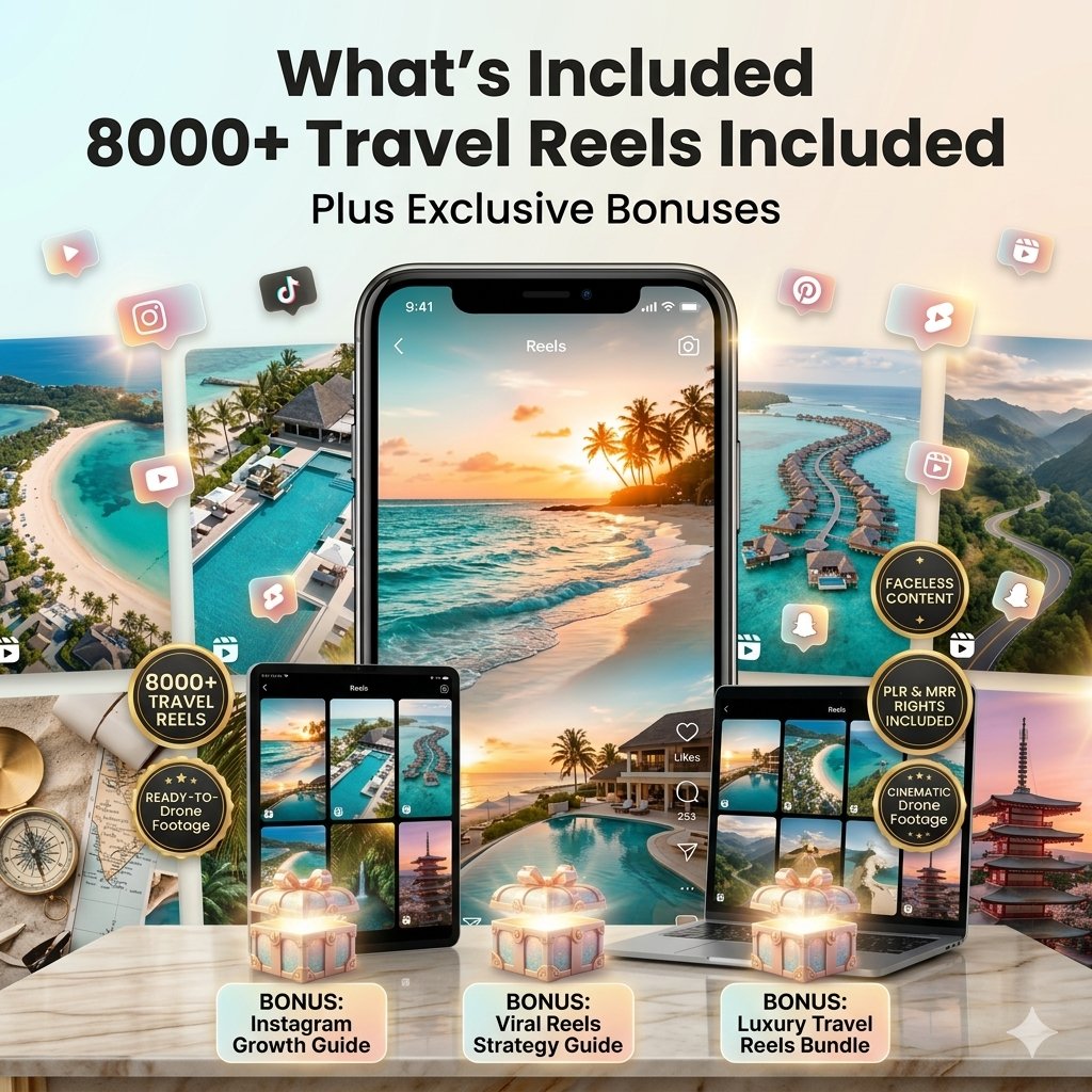 Travel Instagram Reels bundle, Faceless Reels, Instagram Reels, Travel Videos, Faceless Videos, MRR PLR, DFY Reels Beach Resort Travel Reels - Image 3