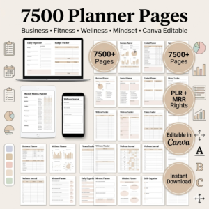 7500 Digital Planner Pages Bundle PLR MRR Editable Canva Templates w/ Resell Rights Business Sport Fitness Wellness Mindset Plr Planners