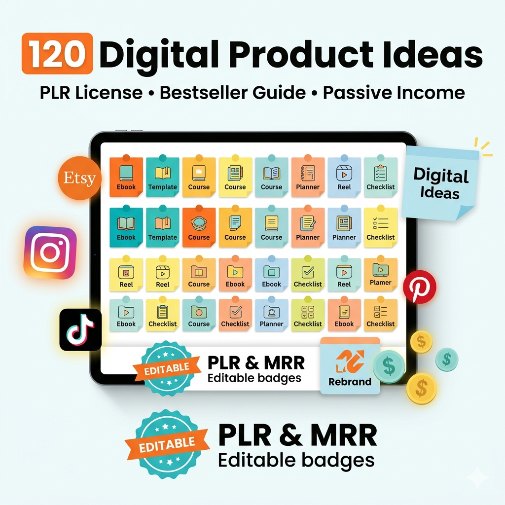 120 Digital Product Ideas with PLR License | Bestseller Guide for Etsy & Social Media | Passive Income Ideas (MRR)