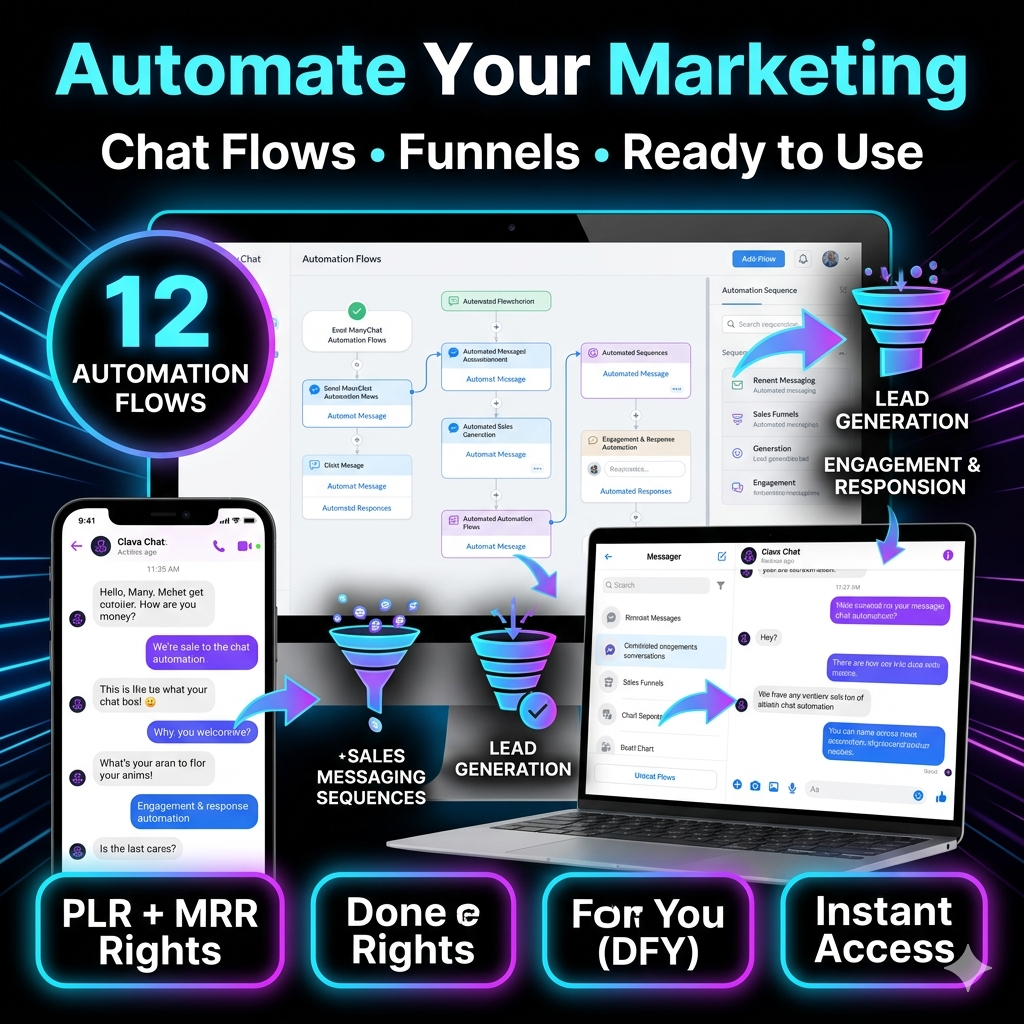 12 Manychat Automation Flows with Private Label Rights (PLR) and Master Resell Rights (MRR) | Digital Marketing | Faceless Marketing | DFY
