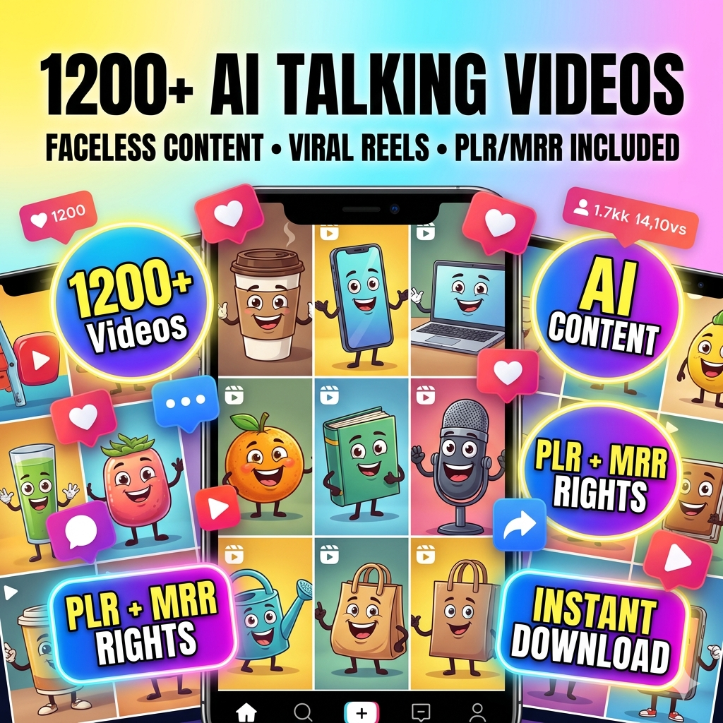 1200+ AI Talking Object Videos | Viral Reels Bundle PLR MRR | Faceless Content Pack for TikTok, Instagram Reels & YouTube Shorts