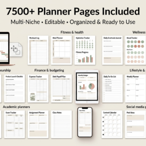 7500 Digital Planner Pages Bundle PLR MRR Editable Canva Templates w/ Resell Rights Business Sport Fitness Wellness Mindset Plr Planners