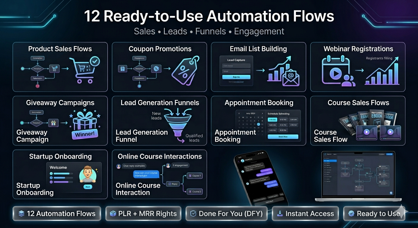 12 Manychat Automation Flows with Private Label Rights (PLR) and Master Resell Rights (MRR) | Digital Marketing | Faceless Marketing | DFY - Image 2