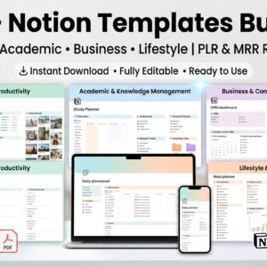 200+ Notion Templates Bundle | Life Planner, Finance, Productivity (PLR & MRR Rights)