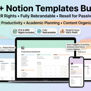 200+ Notion Templates Bundle | Life Planner, Finance, Productivity (PLR & MRR Rights)