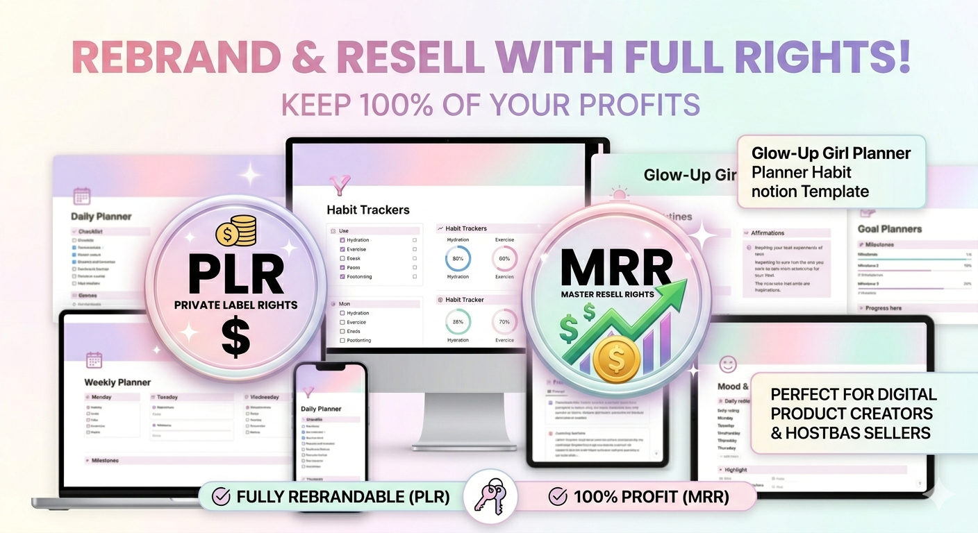 Glow-Up Girl Planner Notion Template: Habits, Affirmations & Life Design (PLR/MRR) - Image 3